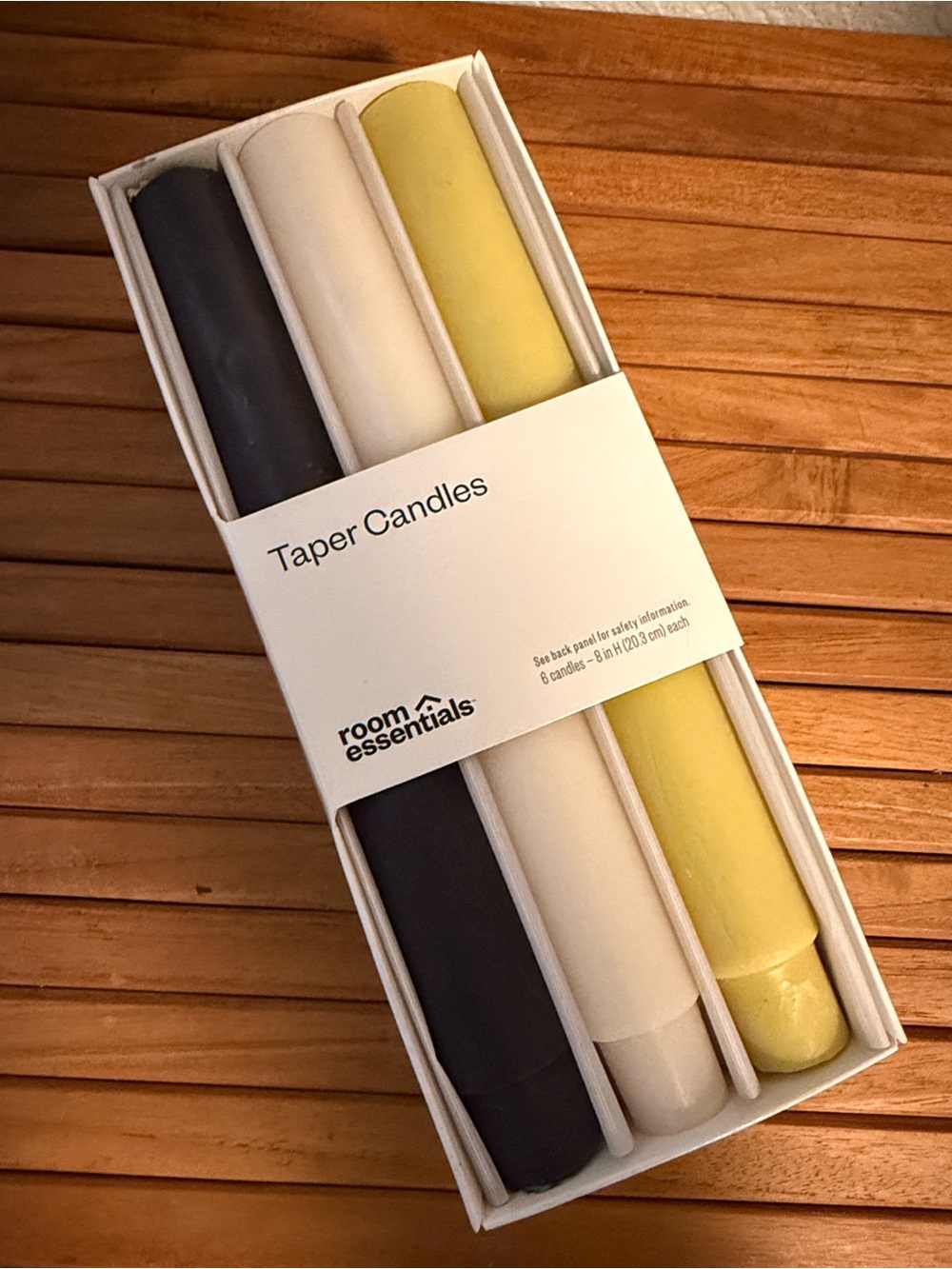 Room Essentials Taper Candles in Black, White & Yellow - 6 Pack